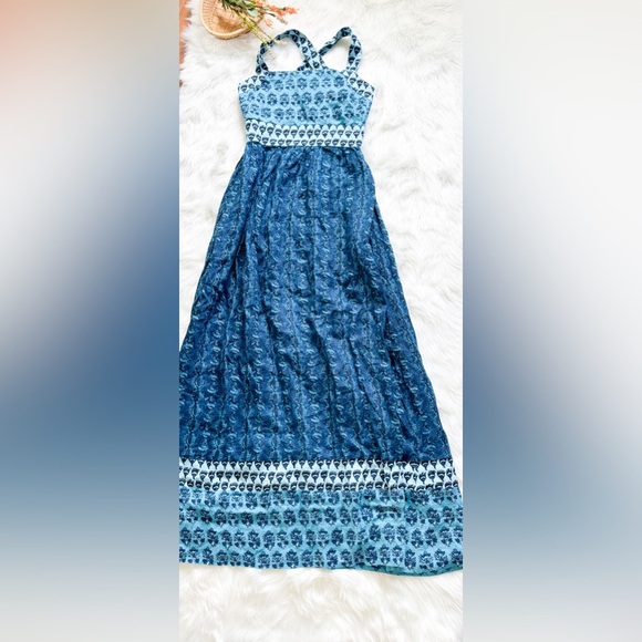 NWT Faherty Gracie Maxi Dress Blue Bali Bloom Linen - Size XS - Picture 2 of 7